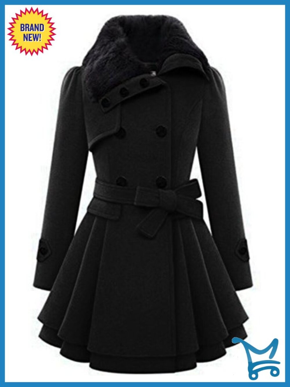 Faux Fur Lapel Double-Breasted Thick Wool Trench Coat Winter Jacket